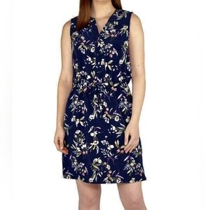 The Original Nicole Miller Floral Navy Sleeveless Button Front Drawstring Dress